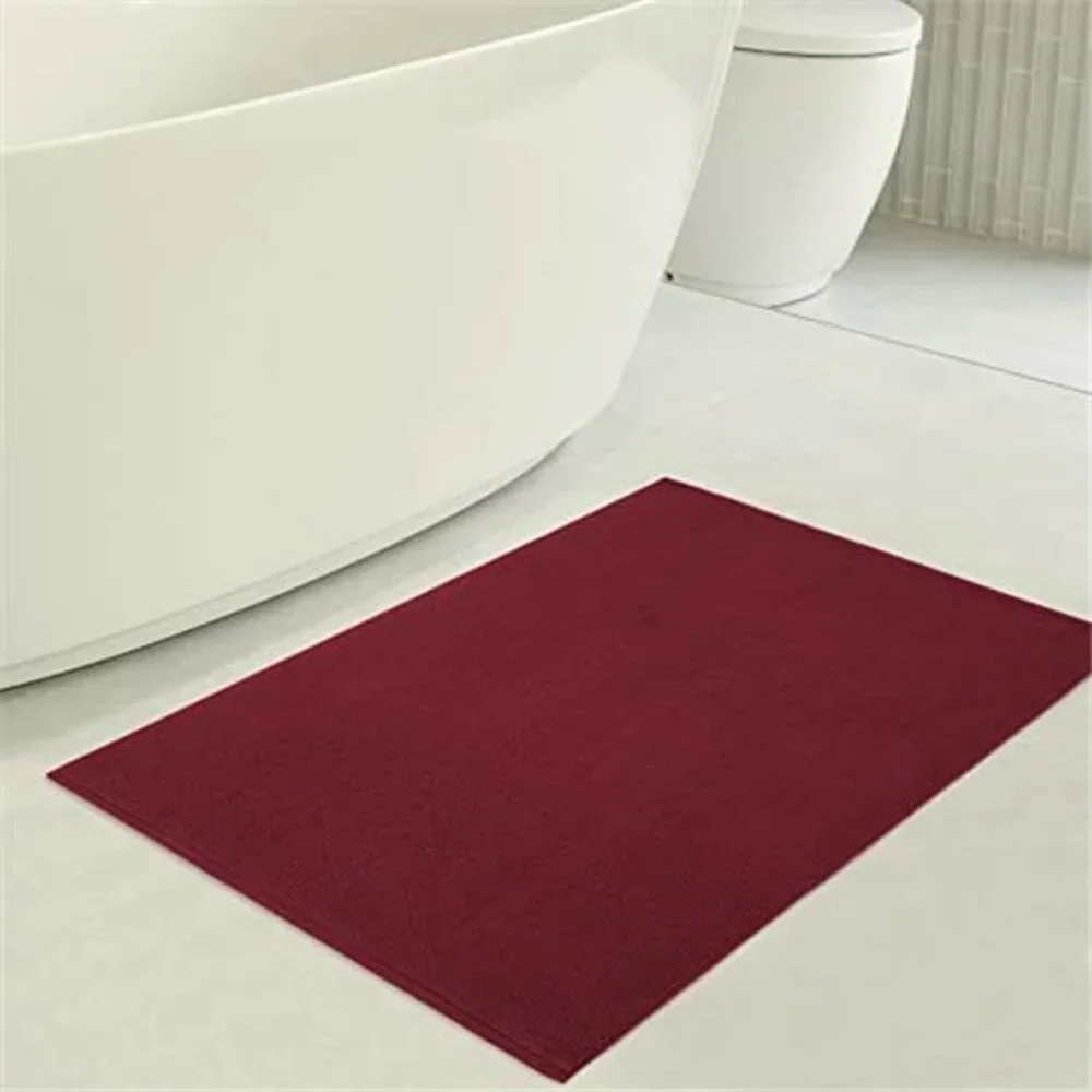 Burgundy Red Cotton Bath Rug 17x24 Non Slip Washable Shaggy Bathroom Mat